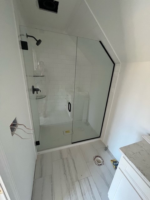 Shower Door And Side Panel Channel On Stationary Angled Ceiling