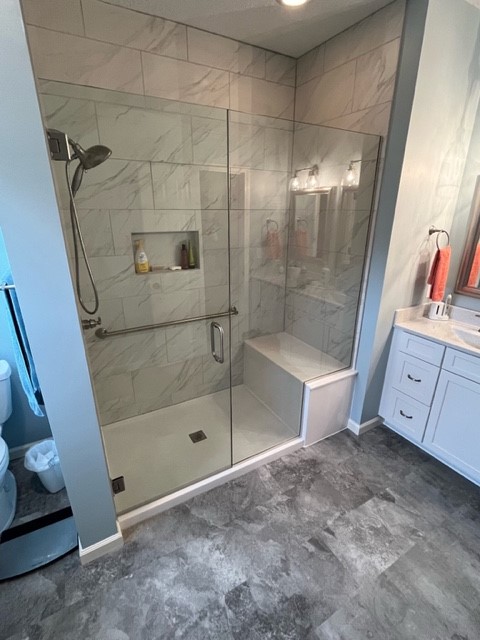 Shower Door And Sidelite With Bench Notchout Clear Brushed Nickel Channel
