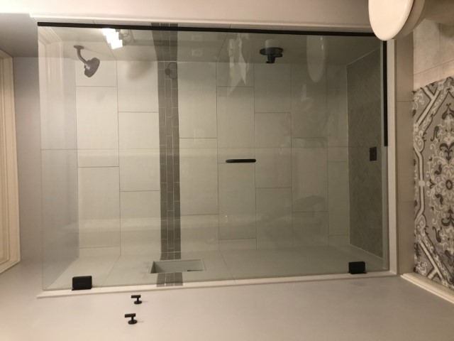 Traditional Shower Door And Panel With Channel Clear Matte Black